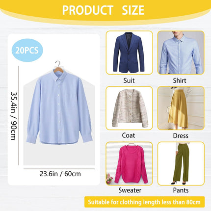 20Pcs Plastic Garment Bags for Hanging Clothes, 35 Inch Clear Dry Cleaner Bags Dustproof Suit Cover Clothes Storage Bag for Skirt Coat Shirt Jacket (60 x 90cm).
