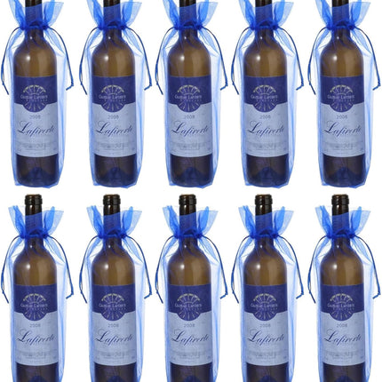 20Pcs Organza Wine Gift Bags with Drawstrings, Mesh Wine Bottle Covers for Wedding, Birthday, Shower Party Favor, Housewarming (Royal Blue).