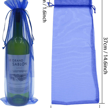 20Pcs Organza Wine Gift Bags with Drawstrings, Mesh Wine Bottle Covers for Wedding, Birthday, Shower Party Favor, Housewarming (Royal Blue).