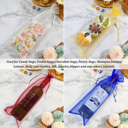 20Pcs Organza Wine Gift Bags with Drawstrings, Mesh Wine Bottle Covers for Wedding, Birthday, Shower Party Favor, Housewarming (Royal Blue).