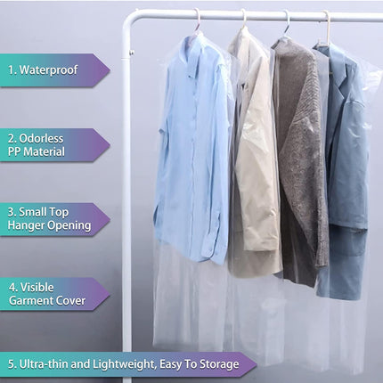 20Pcs Plastic Clear Garment Bags, 23.6x47.2 Inches Dry Cleaning Laundrette Suit Clothes Dustproof Storage Bags Hanging Garment Cover for Closet Storage, Dry Cleaner, Travel.