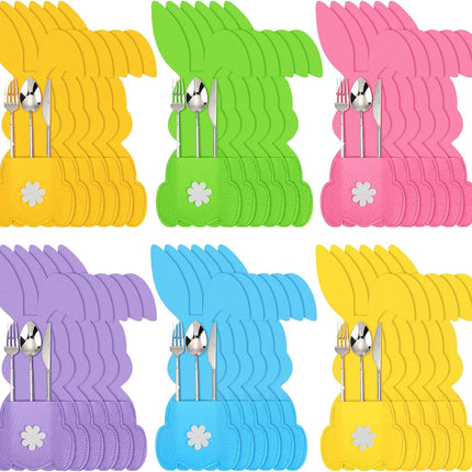 36 Pcs Easter Bunny Utensil Cutlery Holder Pouch Bags 5.12 x 10.83 Inch Rabbit Felt Silverware Utensil Sleeve for Knife Forks Spring Easter Table Decoration Wedding Birthday Party Gifts.