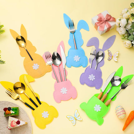 36 Pcs Easter Bunny Utensil Cutlery Holder Pouch Bags 5.12 x 10.83 Inch Rabbit Felt Silverware Utensil Sleeve for Knife Forks Spring Easter Table Decoration Wedding Birthday Party Gifts.