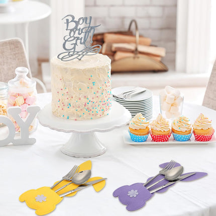 36 Pcs Easter Bunny Utensil Cutlery Holder Pouch Bags 5.12 x 10.83 Inch Rabbit Felt Silverware Utensil Sleeve for Knife Forks Spring Easter Table Decoration Wedding Birthday Party Gifts.