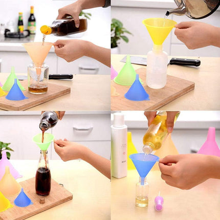 iSnuff Kitchen Funnel Set with 5 Sizes, Small to Large Plastic Cooking Funnel with Narrow Spout for Filling Bottles, Jars, Bowls, Spices, Powder Funnels, Essential Oils.