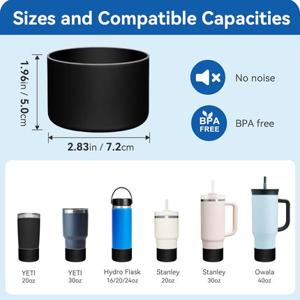 2 Pack Silicone Boot Protectors | Compatible with YETI Rambler 20/30oz, 10oz Tumbler, 20/30oz Travel Mugs | Universal Fit for 2.75-2.85" Base | BPA-Free | Dishwasher Safe (Black).
