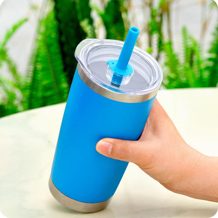 Replacement Straw Lid - For YETI Rambler - Fits 10 oz Stackable Lowball, 10 oz, 16 oz Stackable Tumbler, 20 oz, 24 oz Mug & 25 oz Tumbler with Handle - Leak - Proof Press - Fit Cover (Blue).