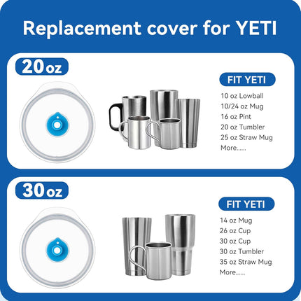 Replacement Straw Lid - For YETI Rambler - Fits 10 oz Stackable Lowball, 10 oz, 16 oz Stackable Tumbler, 20 oz, 24 oz Mug & 25 oz Tumbler with Handle - Leak - Proof Press - Fit Cover (Blue).