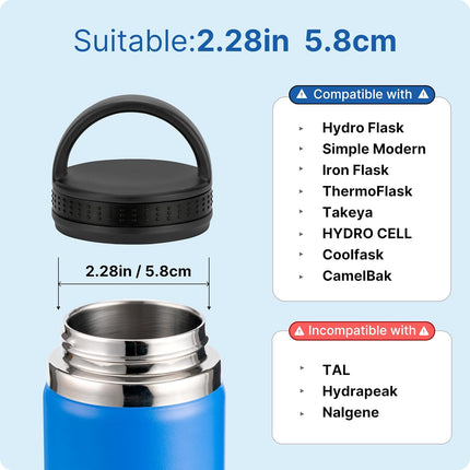 Lid for Hydro Flask12 16 18 20 32 40 64oz Wide Mouth Bottle, Replacement lid for Thermoflask,Iron Flask,Takeya and More 2.28" Wide Mouth Bottles.