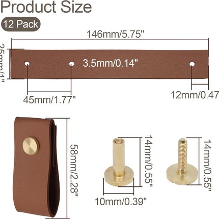 Biaungdo 12 Pack Leather Drawer Pulls, Brown Single Hole Leather Dresser Knobs Leather Pulls Cabinet Door Handle for Kitchen, Cabinet, Drawers, Closet, Dresser, Cupboard.