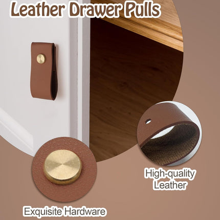 Biaungdo 12 Pack Leather Drawer Pulls, Brown Single Hole Leather Dresser Knobs Leather Pulls Cabinet Door Handle for Kitchen, Cabinet, Drawers, Closet, Dresser, Cupboard.