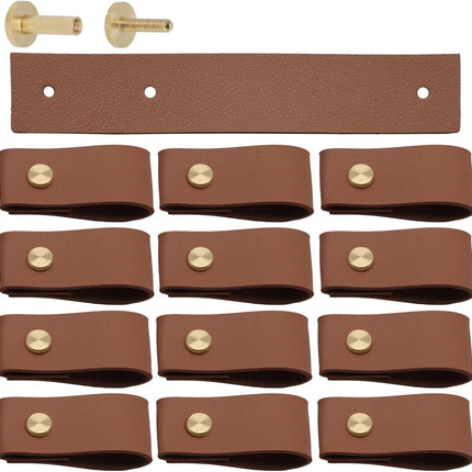 Biaungdo 12 Pack Leather Drawer Pulls, Brown Single Hole Leather Dresser Knobs Leather Pulls Cabinet Door Handle for Kitchen, Cabinet, Drawers, Closet, Dresser, Cupboard.