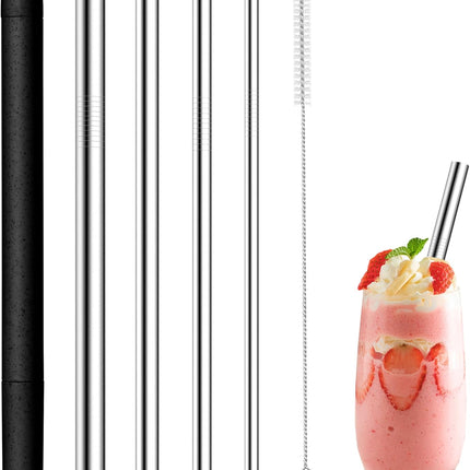 4-Pack Stainless Steel Straw Set - 215mm (8.5") Length, 6/8/10/12mm (0.24"/0.31"/0.39"/0.5") Diameters - Fits Coffee, Smoothies & All Cup Sizes - Reusable & Dishwasher Safe(Black).