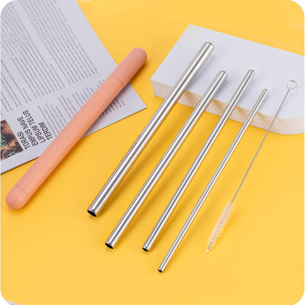4-Pack Stainless Steel Straw Set - 215mm (8.5") Length, 6/8/10/12mm (0.24"/0.31"/0.39"/0.5") Diameters - Fits Coffee, Smoothies & All Cup Sizes - Reusable & Dishwasher Safe(Black).