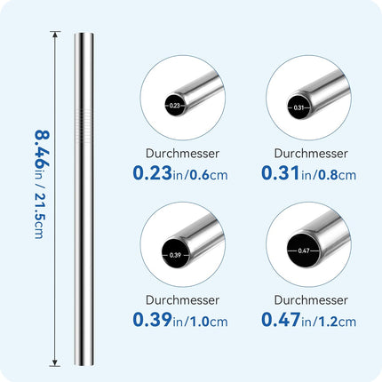 4-Pack Stainless Steel Straw Set - 215mm (8.5") Length, 6/8/10/12mm (0.24"/0.31"/0.39"/0.5") Diameters - Fits Coffee, Smoothies & All Cup Sizes - Reusable & Dishwasher Safe(Black).