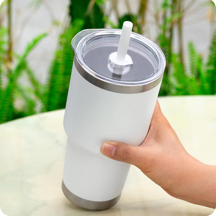 Replacement Straw Lid - Leak - Proof Press - Fit Cover for REDUCE 40 oz & 50 oz Tumblers with Handle, Hydro Flask 24 oz Mug, 28 oz All - Around Tumbler, 32/40 oz Travel Tumblers (White).
