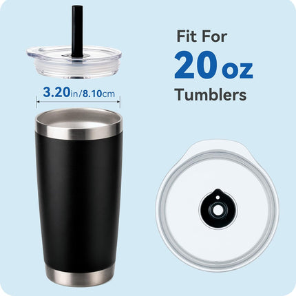 20 oz Straw Lid - Replacement Leak - Proof Cover for 3.2 - inch Press - Fit Cup Mouths of Brands: TEEZWONDER, LEIOH, VIWIS, SUNWILL, NewEleven, MJZAKEFR, AXIARA, Niduilef, SANDJEST (Black).