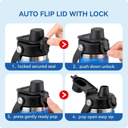 Pop - Up Replacement Lid - Leakproof Spout Cap with Secure Lock, for Hydro Flask, ThermFlask, Takeya & Iron Flask Wide - Mouth Bottles.