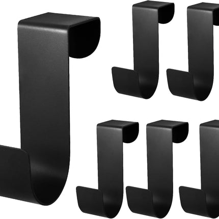 Biaungdo 6 Pcs Over The Cabinet Door Hooks, Black Stainless Steel Hanger Hook Organizer Holder Back Door Hanger Single Hanging Hooks for Over The Door, Kitchen, Christmas, Wreath, Clothes.