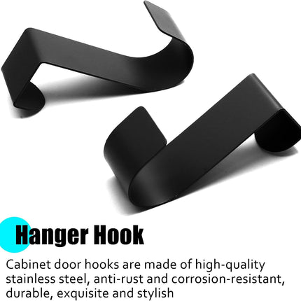 Biaungdo 6 Pcs Over The Cabinet Door Hooks, Black Stainless Steel Hanger Hook Organizer Holder Back Door Hanger Single Hanging Hooks for Over The Door, Kitchen, Christmas, Wreath, Clothes.
