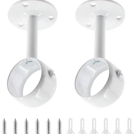 Biaungdo 2 Pcs 1-1/4 Inch Curtain Rod Ceiling-Mount Bracket,Stainless Steel Flange Rod Holder Shower Curtain Closet Rod Holder Ceiling Curtain Rod Brackets with Anchor Screw Kit,White,Locking Design.