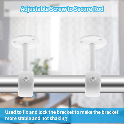 Biaungdo 2 Pcs 1-1/4 Inch Curtain Rod Ceiling-Mount Bracket,Stainless Steel Flange Rod Holder Shower Curtain Closet Rod Holder Ceiling Curtain Rod Brackets with Anchor Screw Kit,White,Locking Design.