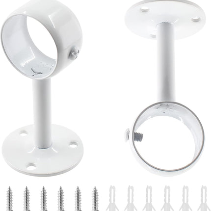 Biaungdo 2 Pcs 1-1/4 Inch Curtain Rod Ceiling-Mount Bracket,Stainless Steel Flange Rod Holder Shower Curtain Closet Rod Holder Ceiling Curtain Rod Brackets with Anchor Screw Kit,White,Locking Design.