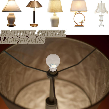 Biaungdo 2 Pack Glass Crystal Lamp Finial, Clear Lamp Finial Cap Knob Glass Ball Lamp Screw Top Lamp Decoration for Lamp Shade, with 1/4-27 Inch Silver Base.