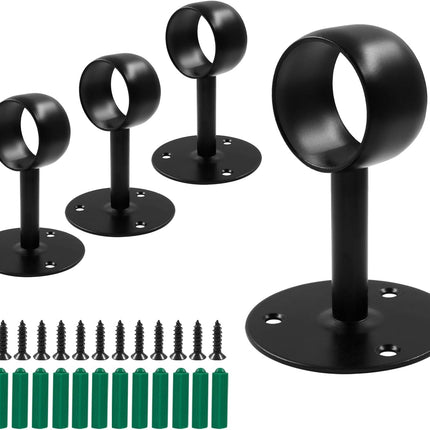 Biaungdo 1-1/2 Inch Curtain Rod Ceiling-Mount Bracket, Stainless Steel Flange Rod Holder Shower Curtain Closet Rod Holder Ceiling Curtain Rod Brackets with Anchor Screw Kit, 4Pcs - Black.