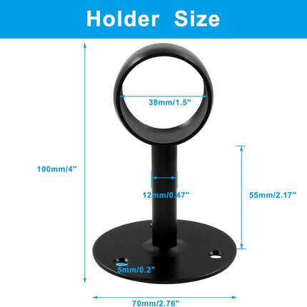 Biaungdo 1-1/2 Inch Curtain Rod Ceiling-Mount Bracket, Stainless Steel Flange Rod Holder Shower Curtain Closet Rod Holder Ceiling Curtain Rod Brackets with Anchor Screw Kit, 4Pcs - Black.