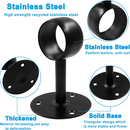 Biaungdo 1-1/2 Inch Curtain Rod Ceiling-Mount Bracket, Stainless Steel Flange Rod Holder Shower Curtain Closet Rod Holder Ceiling Curtain Rod Brackets with Anchor Screw Kit, 4Pcs - Black.