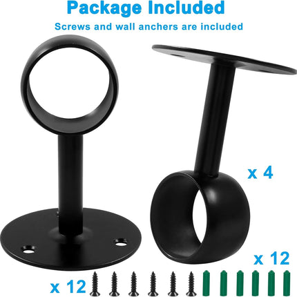 Biaungdo 1-1/2 Inch Curtain Rod Ceiling-Mount Bracket, Stainless Steel Flange Rod Holder Shower Curtain Closet Rod Holder Ceiling Curtain Rod Brackets with Anchor Screw Kit, 4Pcs - Black.