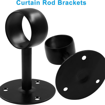 Biaungdo 1-1/2 Inch Curtain Rod Ceiling-Mount Bracket, Stainless Steel Flange Rod Holder Shower Curtain Closet Rod Holder Ceiling Curtain Rod Brackets with Anchor Screw Kit, 4Pcs - Black.