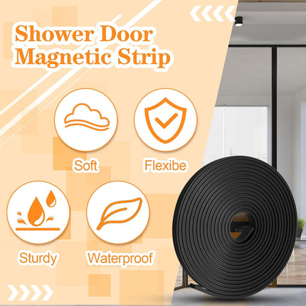 Biaungdo 134 Inch Flexible Shower Door Magnetic Strip, 1 Roll Insert Shower Door Replacement Seal Strip Waterproof Long Shower Door Strip for Framed Semi Framed Swinging Glass Shower Doors, Black.