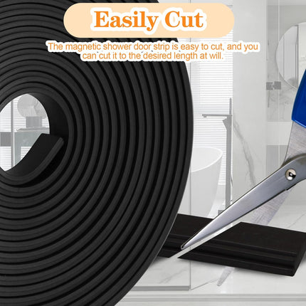 Biaungdo 134 Inch Flexible Shower Door Magnetic Strip, 1 Roll Insert Shower Door Replacement Seal Strip Waterproof Long Shower Door Strip for Framed Semi Framed Swinging Glass Shower Doors, Black.