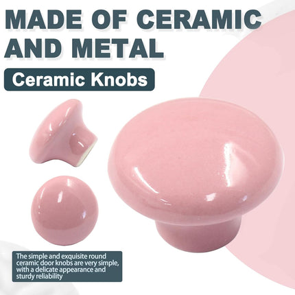 Biaungdo 10 Pack Ceramic Door Knobs, Retro Ceramic Dresser Knobs, Round Cabinet Knobs, Decorative Drawer Knobs Pulls for Cabinet, Closet, Drawer, Cupboard(Pink).