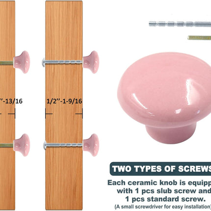 Biaungdo 10 Pack Ceramic Door Knobs, Retro Ceramic Dresser Knobs, Round Cabinet Knobs, Decorative Drawer Knobs Pulls for Cabinet, Closet, Drawer, Cupboard(Pink).
