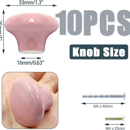 Biaungdo 10 Pack Ceramic Door Knobs, Retro Ceramic Dresser Knobs, Round Cabinet Knobs, Decorative Drawer Knobs Pulls for Cabinet, Closet, Drawer, Cupboard(Pink).
