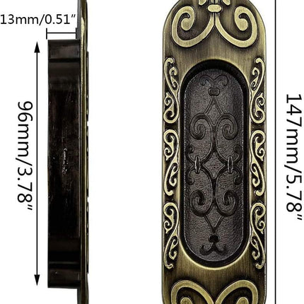 Biaungdo 2 Pcs Recessed Flush Handles Stainless Steel Finger Oval Pulls Sliding Door Plate Cabinet Drawer Pulls Handles Antique Bronze 147mm/5.78".