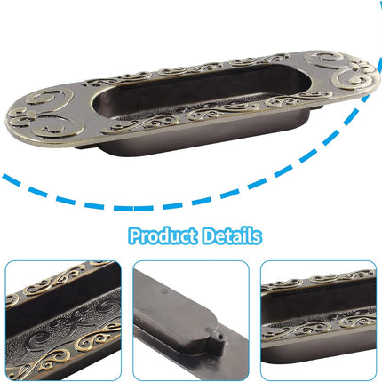 Biaungdo 2 Pcs Recessed Flush Handles Stainless Steel Finger Oval Pulls Sliding Door Plate Cabinet Drawer Pulls Handles Antique Bronze 147mm/5.78".