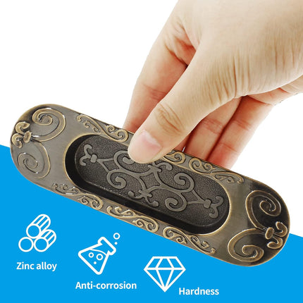 Biaungdo 2 Pcs Recessed Flush Handles Stainless Steel Finger Oval Pulls Sliding Door Plate Cabinet Drawer Pulls Handles Antique Bronze 147mm/5.78".