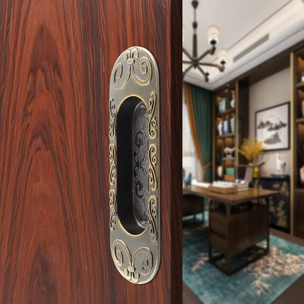 Biaungdo 2 Pcs Recessed Flush Handles Stainless Steel Finger Oval Pulls Sliding Door Plate Cabinet Drawer Pulls Handles Antique Bronze 147mm/5.78".