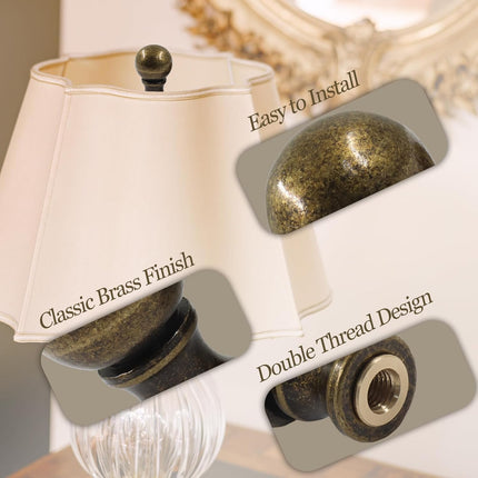 Biaungdo 2 Pcs Solid Brass Lamp Finial Cap Knob with Dual-Thread Screw, Lamp Shade Screw Cap Top Lamps Decoration for Lamps Shade Holder, 3/8 Inch & 1/4-27 Inch.
