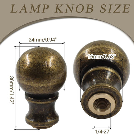 Biaungdo 2 Pcs Solid Brass Lamp Finial Cap Knob with Dual-Thread Screw, Lamp Shade Screw Cap Top Lamps Decoration for Lamps Shade Holder, 3/8 Inch & 1/4-27 Inch.