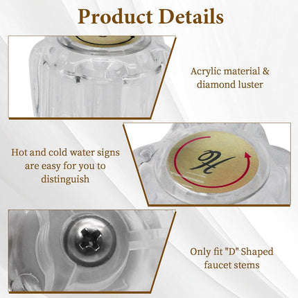 Biaungdo Clear Shower Knob Replacement Set of 2, Bathtub Faucet Handles Include Hot and Cold Shower Knob for Remodeling Trim, with Screws & Screwdriver.