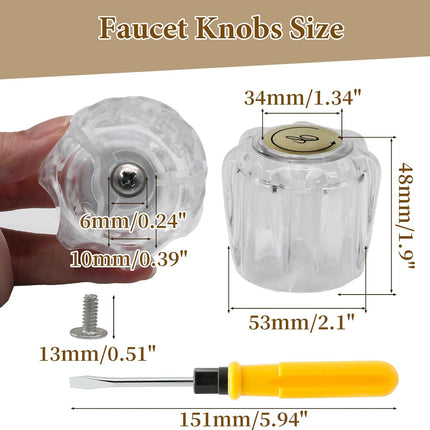Biaungdo Clear Shower Knob Replacement Set of 2, Bathtub Faucet Handles Include Hot and Cold Shower Knob for Remodeling Trim, with Screws & Screwdriver.
