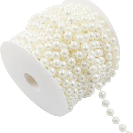 Biaungdo 8mm Millet Beads Faux Pearl Roll Strand, 10 Meters / 33 Feets Ivory Crafts String Faux Pearl Garland for Wedding Centerpieces, Christmas Tree, Party & Floral Decorations DIY.