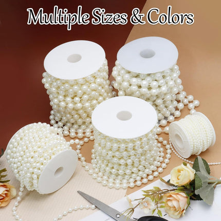 Biaungdo 8mm Millet Beads Faux Pearl Roll Strand, 10 Meters / 33 Feets Ivory Crafts String Faux Pearl Garland for Wedding Centerpieces, Christmas Tree, Party & Floral Decorations DIY.
