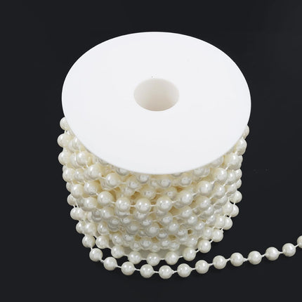 Biaungdo 8mm Millet Beads Faux Pearl Roll Strand, 10 Meters / 33 Feets Ivory Crafts String Faux Pearl Garland for Wedding Centerpieces, Christmas Tree, Party & Floral Decorations DIY.