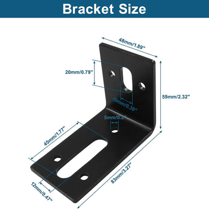Biaungdo 4 Pcs Black Adjustable L Bracket with Slot, 3¼"×2⅜"×1¾" Metal Right Angle Corner Bracket, L-Shape Corner Brace Support Brackets for Fixing Furniture(3mm Thickness, Max.Load 66 lb).